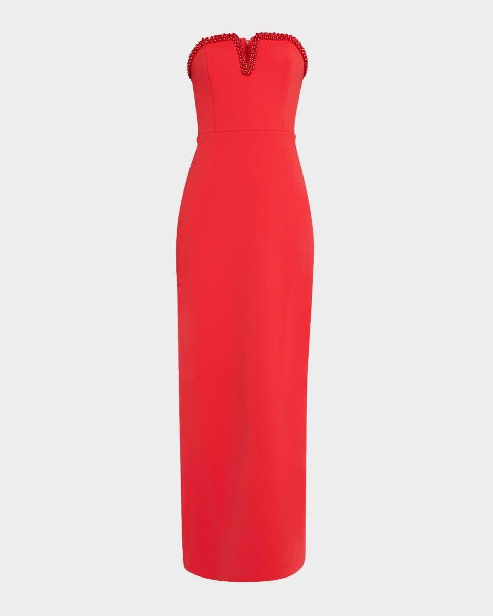 Strapless Beaded Crepe Column Gown